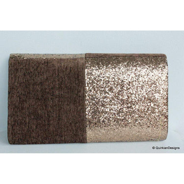 Brown Fabric Clutch And Copper Sequins Clutch, Wedding Clutch, Party Bag, Hard Body Bag